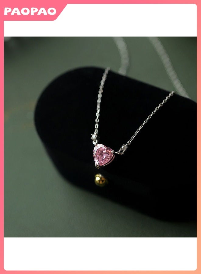 Pao pao Sparkling Heart Halo Pendant Collier Necklace With Box，Women's Necklace Adjustable Shiny Infinity Pink Heart Necklace - Image 4